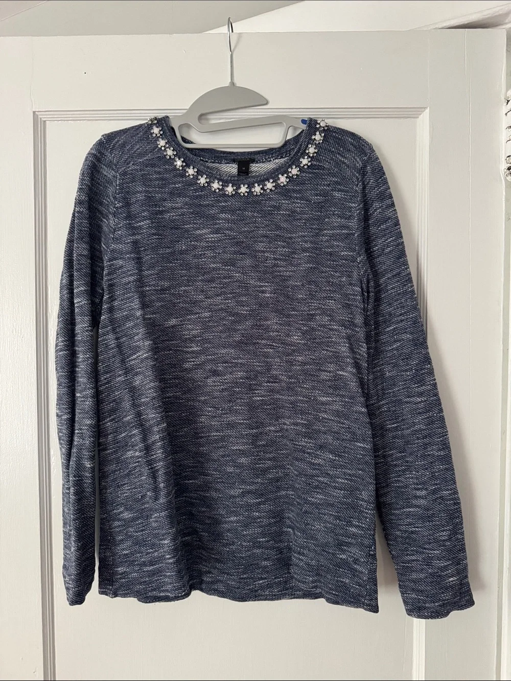J Crew Embellished Crewneck Sweater - Blue